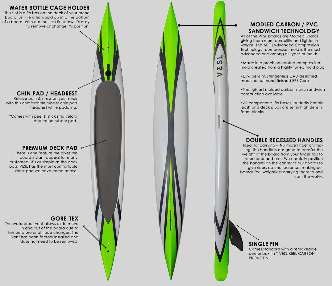VESL 14'0 Bullet Carbon Prone Paddleboard Lizard Green