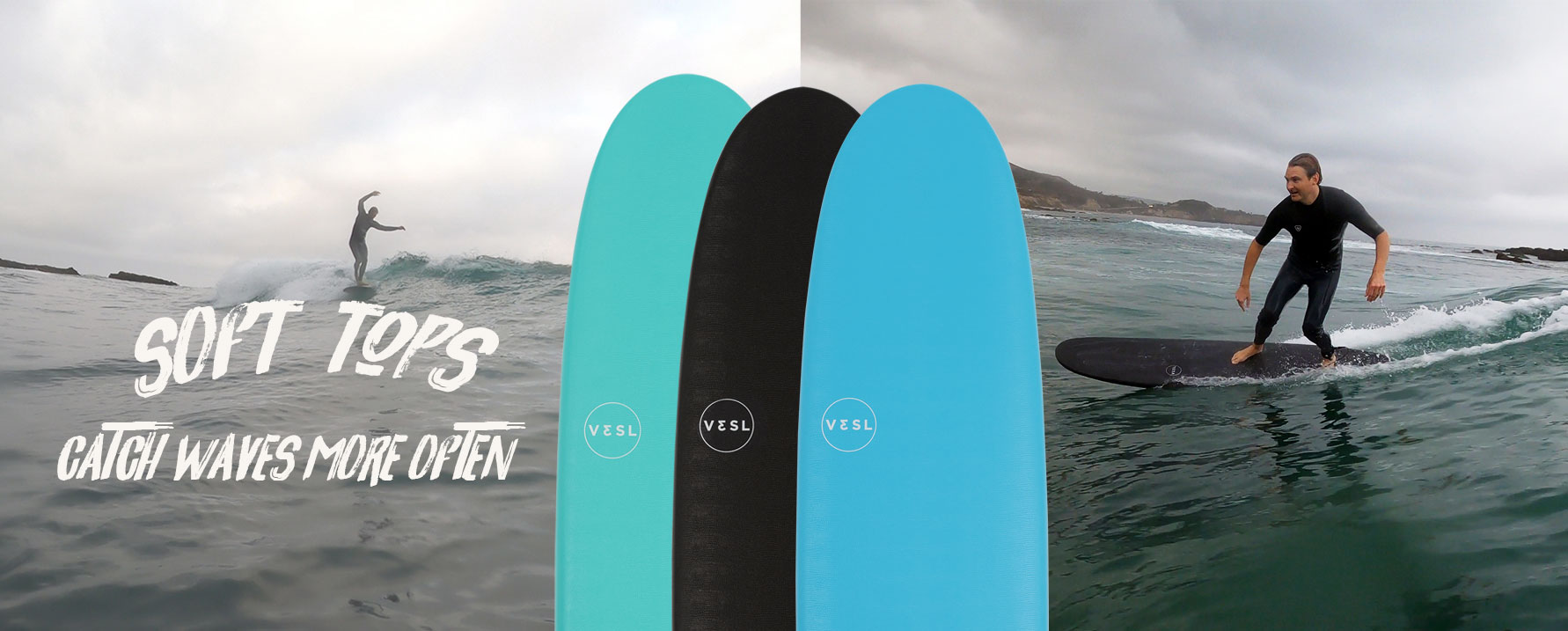 VESL Soft Top Longboard Surfboard on the sand near the water