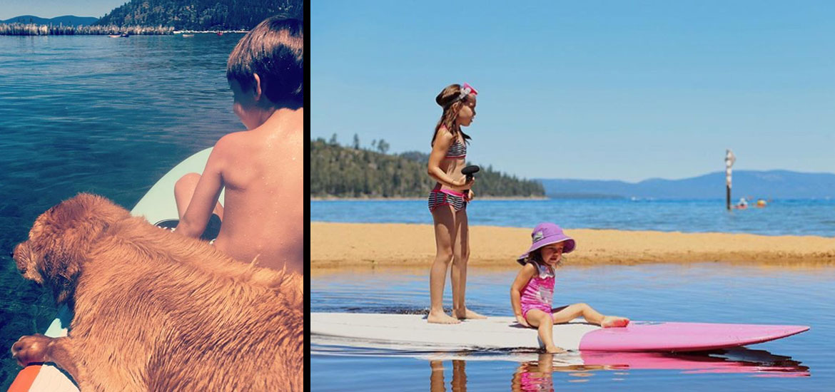 Woman paddling a VESL SUP on clear water